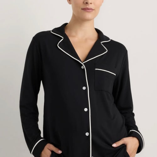 Bamboo Jersey Maternity Long Sleeve Pajama Set - Maternity in True Black