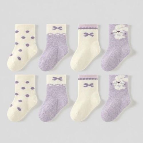Toddler Girls' 8pk Bunny & Bow Cotton Crew Socks Purple 3T（1-3Y）