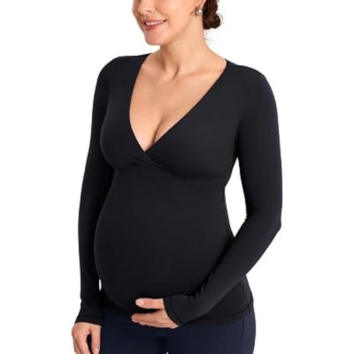 MOMANDA Crossover Maternity Nursing Tops | Natrelax light collection, Pregnancy nursing tshirts, Long sleeve, Women's casual tee