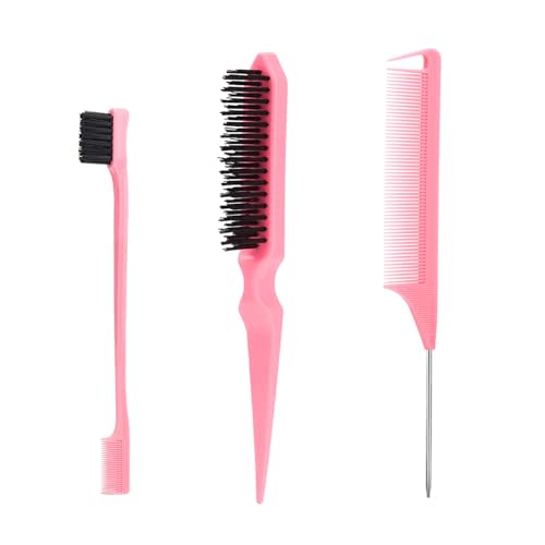 SWEET VIEW 3 Pcs Slick Back Hair Brush, Rat Tail Comb, Edge | Bristle Brush, Hair Accessories for Girls, Kids, Toddlers Sleek Ponytail/Bun, Edge Control and Smoothing Baby Hair & Flyaways