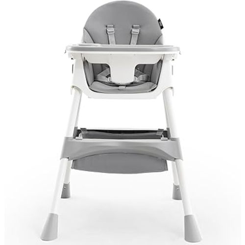 HARPPA 6-in-1 Convertible Baby High Chair for Toddlers, Foldable Highchair with Removable Tray for Eating & Playing, Adjustable 5-Point Safety Harness, Toddler High Chair with PU Cushion, Light Grey