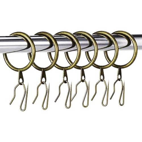 Hotop 30 Pcs Metal Drapery Curtain Rings 0.98/1.26/1.65 inch Interior Diameter and 30 Pcs Hanging Curtain Drapery Pin Hooks for Window Door Shower(Oil-Rubbed Bronze,32 mm)