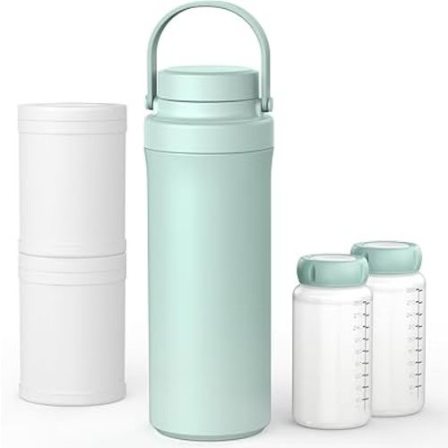 Xaproo 22oz Portable Breast Milk Cooler, 360° Cooling Technology for 24 Hours, Larger Capacity Travel Breastmilk Chiller with 2pcs Baby Bottles, Milk Storage Container for Baby, BPA-Free