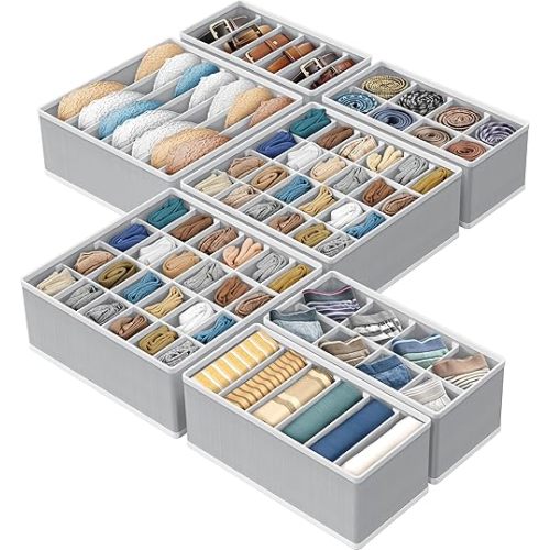 SIMPLE HOUSEWARE Closet Underwear Organizer Drawer Divider Assorted 7 Pieces, Gray