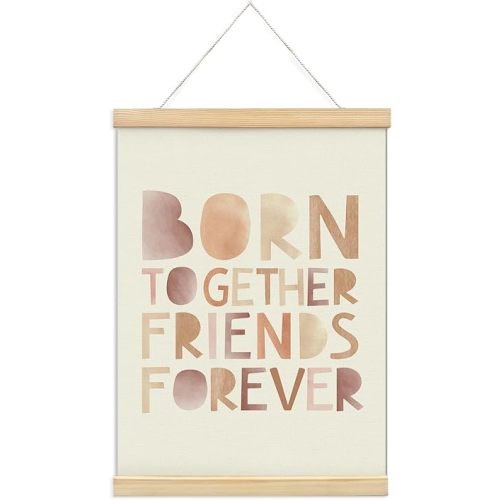 foedor Preppy Pink Friend Gift Poster Hanger Frame,Twins Baby Items Must Haves Wall Sign Decor for Girl Nursery Baby Kids Boy Teen Bedroom Playroom,Born Together Friends Forever