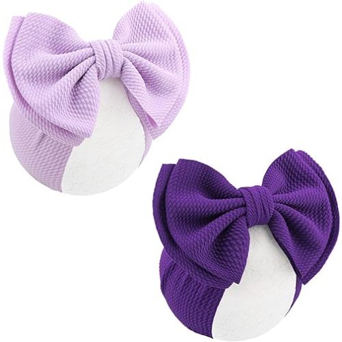 YanJie 2PCS 7'' Super Durable Soft Knot Headbands with Hair Bows Infant Toddlers Kids Hair Accessories Violet Purple Headband for Newborn Baby Girls