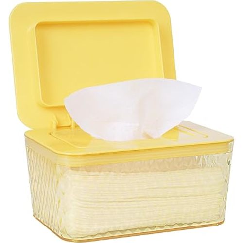 Wipes Dispenser, One-Handed Operation Wipe Holder for Baby & Adult, Seal-Designed Wipes Container for Bathroom Keep Diaper Wipes Fresh (Yellow)