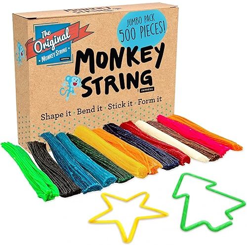 Impresa Monkey String Fidget Toys - 500-Piece, Multicolor Calming Sensory Play & Focus Aid - Arts & Crafts Sensory Kit & Silly String Noodles - Bulk Monkey Stix Fidget Pack for Kids & Adults