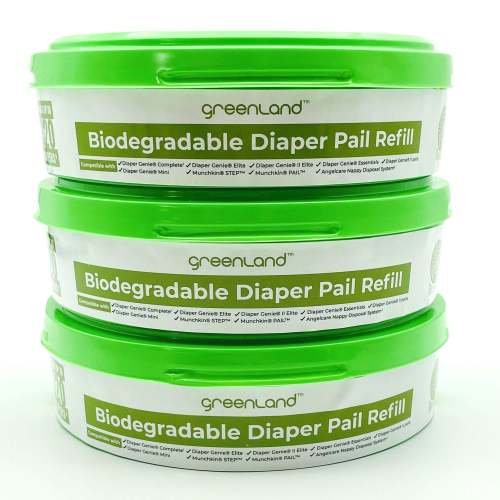 Greenland Biodegradable Diaper Pail Refills | Compatible with Diaper Genie & Munchkin | Silver Ion Protection | 3-Pack (960 Count)