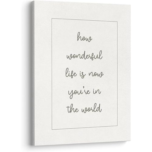 XWELLDAN How Wonderful Life Is Now You're in the World Sign Nursery Baby Girl Boy Room Framed Canvas Wall Art Decor, Kids Room Playroom Decor, 11x14 Inches