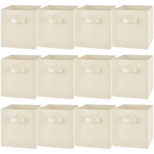 Yinder 12 Pcs Cube Storage Bin White 11'' Storage Bins for Playroom Decor Colorful Bins for Kids Foldable Baskets for Nursery Organizer Boxes Fabric Boxes