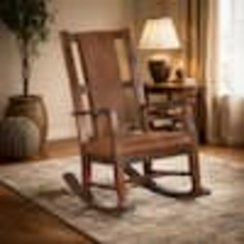 Benjara Odel Dark Chocolate Brown Faux Leather Arm Rocking Chair BM324896