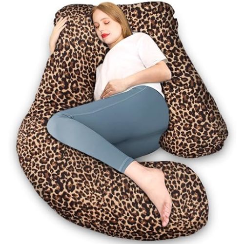Chilling Home Pregnancy Pillow, U Shaped Pregnancy Pillows for Sleeping Full Body Pillow Maternity Pillow for Pregnant Women 58 inch, Pregnant Women Must Have with Removable Cover, Leopard Print