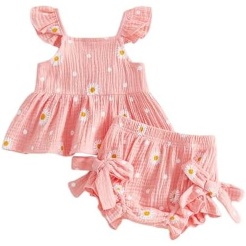 Kaipiclos Infant Baby Girl Clothes Outfits Daisy Print Ruffle Sleeve Shirt Tops Shorts Baby Summer Outfit 3 6 12 18 24 Month