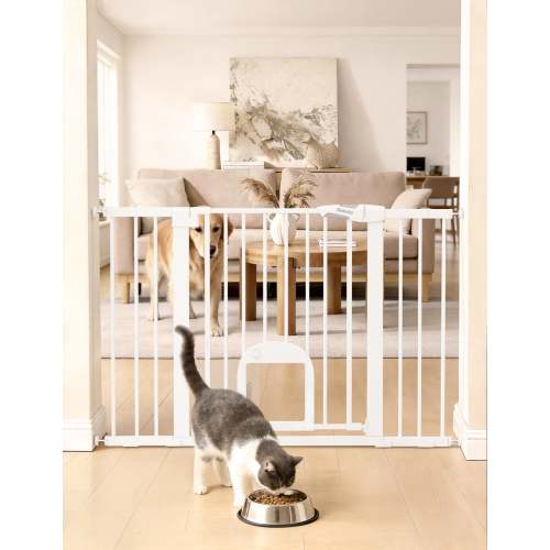 Stylish Baby Gate with Adjustable Acrylic Pet Door | Babelio CatPrivilege III (Model T7)