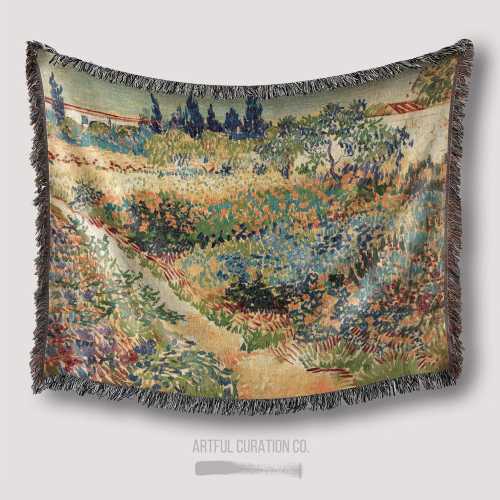 Van Gogh Garden at Arles Jacquard Woven Throw | Floral Art Wall Hanging Tapestry Blanket | Fine Art Textile Home Decor