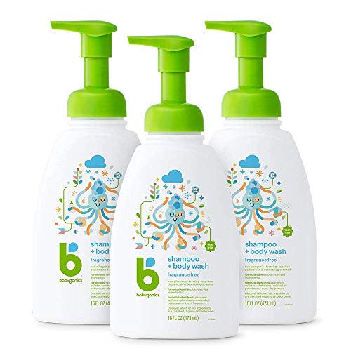 Babyganics Baby Shampoo + Body Wash Pump Bottle, Fragrance Free, 16oz, 3 Pack, Packaging May Vary