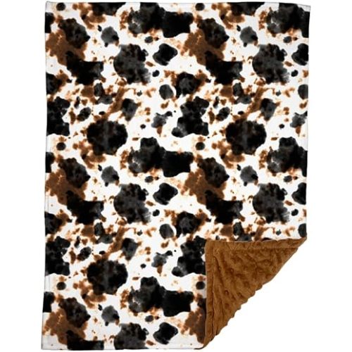 Cow Print Western Baby Blanket, Cowboy Minky Blankets for Boys Girls, Cowhide Nursery Room Decor, Soft Warm Lightweight Nursery Bed Blanket for Newborn Toddlers Son Daughters