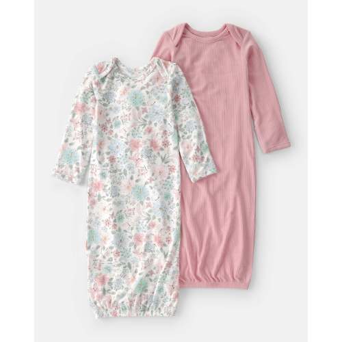 Baby Girl 2-Pack Butterfly Garden PurelySoft Sleeper Gowns - Pink
