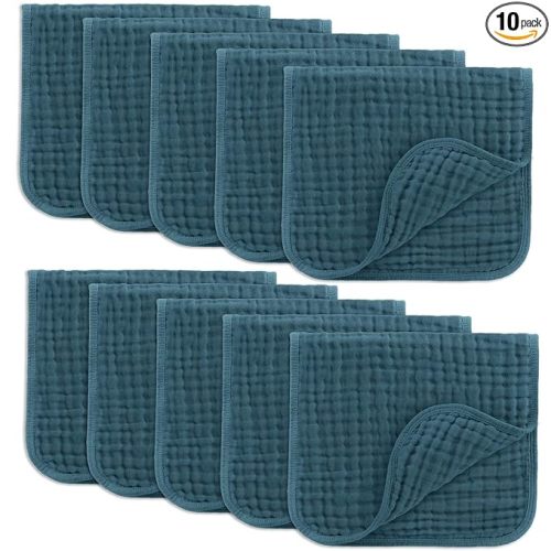 Comfy Cubs Muslin Burp Cloths 20" x 10", Pack of 10 - Large, 6-Layer, Ultra Absorbent 100% Cotton for Baby Drool and Messes - Soft, Safe & Gentle Baby Burp Cloths for Boys & Girls - Neptune