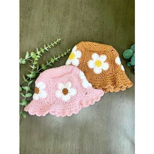 Crochet Baby Daisy Bucket Hat | Handmade Baby Sun Hat | Floral Baby Hat