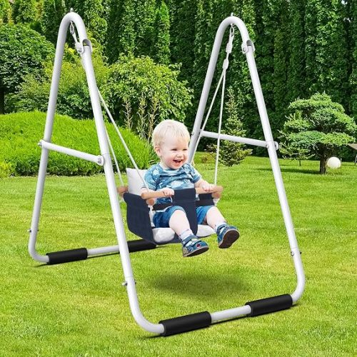 Baby Swing Set with Foldable Stand for Indoors & Outdoors
