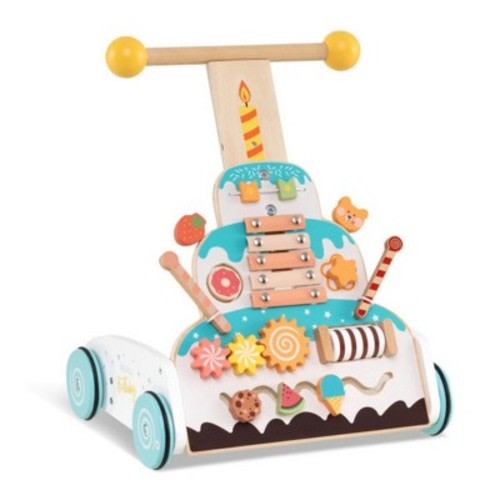 TopComfy Baby Walkers Wooden Baby Walker with 3 Position Adjustable Heights and Smooth Wheels Cute for Baby, Multicolored, 11.5"*13.5"*16"