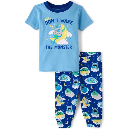The Children's Place Baby Boys' Snug Fit 100% Cotton Short Sleeve Top and Pants 2 Piece Pajama Set
