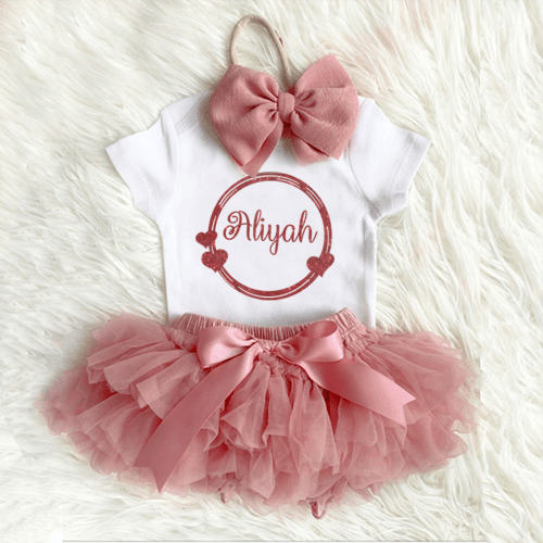 3 Pieces Personalized Red Glitter Baby Girl Tutu Outfit Set