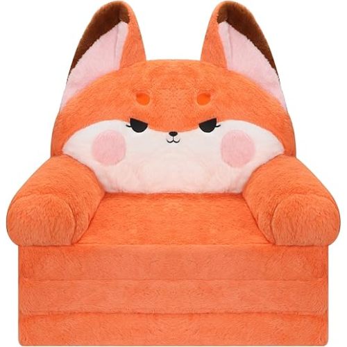 MONKISS Kids Couch, Comfy Toddler Chair, 2 in 1 Fold Out Kids Sofa to Lounger, Baby Sleeper Chair, Toddler Furniture, Birthday Gifts for Boys and Girls, 18+ Months, Cute Fox