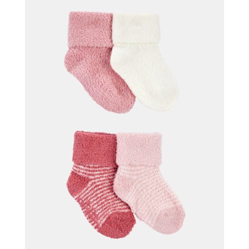 Baby Girl 4-Pack Chenille Foldover Cuff Booties - Pink/White | Carter's