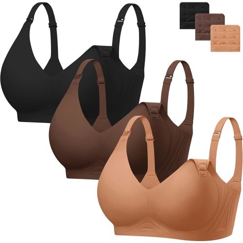 Angelhood 3 Pack Nursing Bras for Breastfeeding Seamless Pregnancy Maternity Bra Wireless Sleep Bralette with Extenders