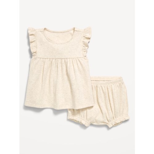 Ribbed Flutter-Sleeve Top and Shorts Set for Baby