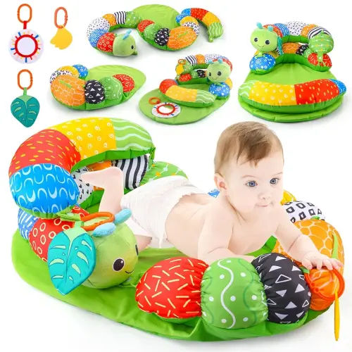 ARANEE 2-in-1 Tummy Time Mat & Seated Support Pillow Baby Toys 6-12 Months, Baby Tummy Time Toys Sit Me Up Floor Seat for Newborns and Older Babies, with Detachable Support Pillow and Toys