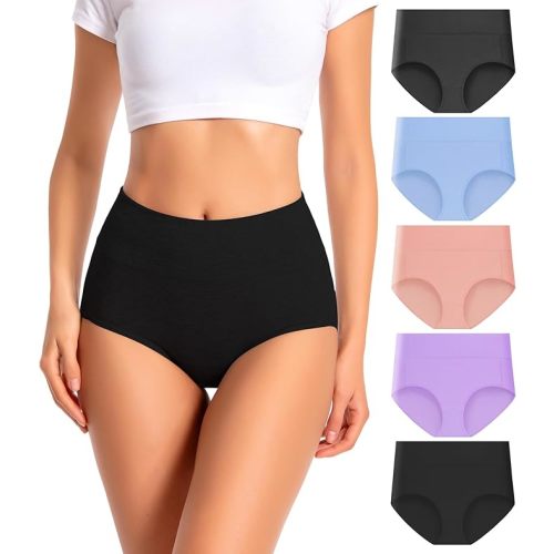 dmuveo Womens Cotton High Waisted Underwear Full Coverage Panties Ladies Briefs Multipack (Regular & Plus Size)