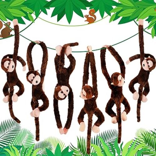 Hungdao 6 Packs Hanging Monkey Stuffed Jungle Animal Toy with Hook and Loop Jungle Party Hanging Decorations for Kids Classroom Birthday Party Decorations(24 Inch)