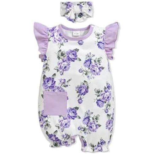 Newborn Baby Girl Clothes Infant Floral Print One-Piece Romper+Jumpsuit+Bodysuit+Hat+Headband