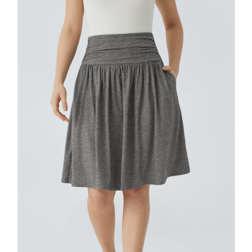 High Waisted Ruched Side Pocket Flowy Resort Skirt