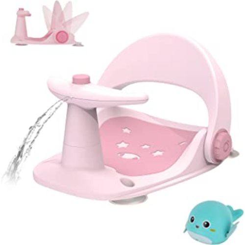 Baby Bath Seat,Infant Baby Bath Tubs Seat, Baby Bathtub Seat for Sit-Up 6 to 18 Months,Baby Bath Shower Chair with Adjustable Backrest Support,Non-Slip Soft Mat,Secure Suction Cups (Pink)