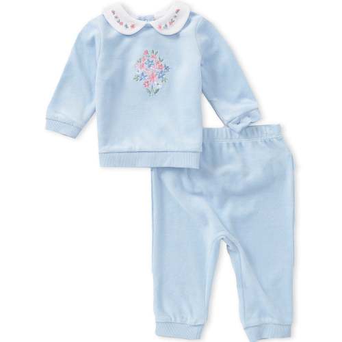 Little Me Baby Girls Long Sleeve Velour Floral Bouquet Sweatshirt & Matching Jogger Pants Set