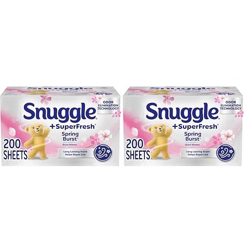 Snuggle Dryer Sheets, Spring Burst, 200 Count | Plus SuperFresh | Static Control | Odor Eliminating | Pack of 2