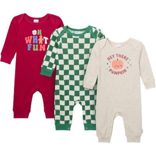 Onesies Brand Baby Neutral 3-Pack Lap Shoulder Footless Pajamas, What Fun Pumpkin, 0-3 Months