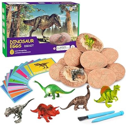 Dig Up Dinosaur Fossil Eggs, Easter Digging Toy for Kids 3-5 6-12