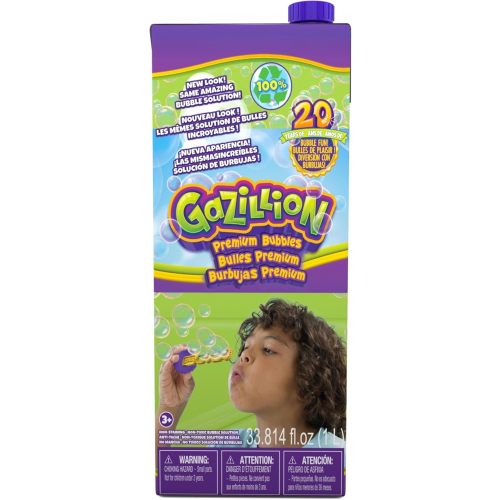 Gazillion Bubbles Original Premium Bubble Solution 1L - Giant, Vibrant, Safe Bubbles with Eco-Friendly Packaging, Outdoor Party Fun