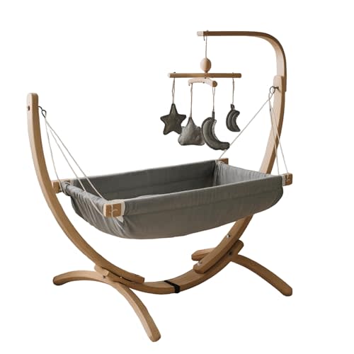 Kids Hammock Bed for Children Ages 3 to 5 Years, 15 to 36 kg Capacity, Comfortable Fabric with Wooden Frame, Large Size 25.98" × 59.06", Portable and Easy to Assemble for Indoor and Outdoor Use (Grey)