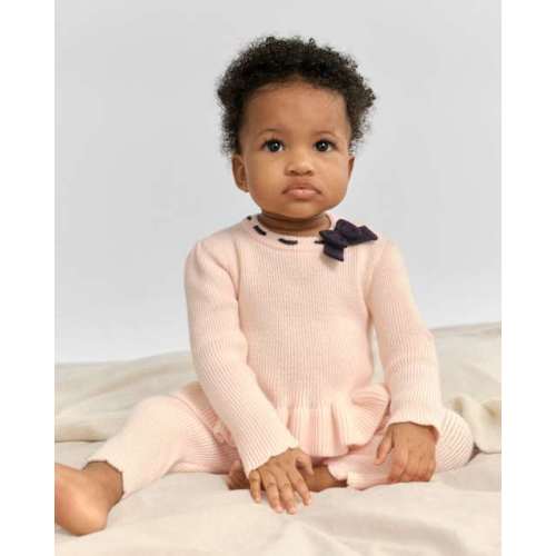 Baby Girls Bow Peplum Sweater 2-Piece Outfit Set - Orange