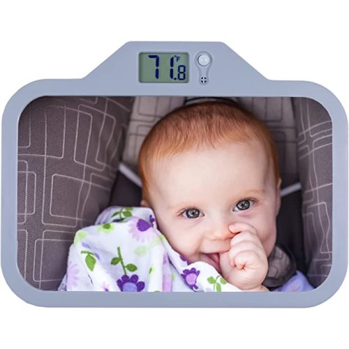 TherMOMirror Baby Car Seat Mirror with Temperature Display for Rear Facing Infant | Newborn Essential Must Have for Baby | Baby Registry Gift | Wide View | Shatterproof | 4 Color Options (Gray)