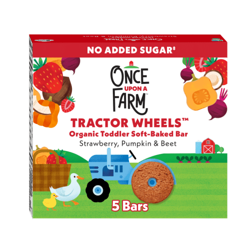 Once Upon a Farm Organic Tractor Wheels Toddler Bar, Strawberry, Pumpkin & Beet, 5ct