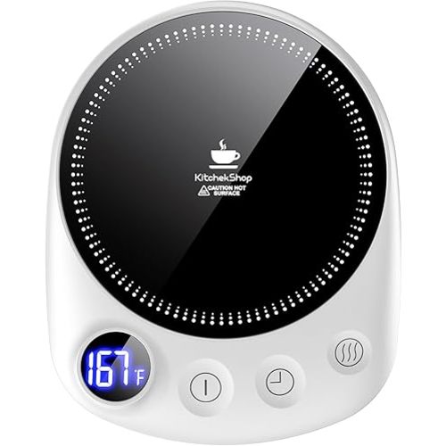 Coffee Mug Warmer - Fastest Heating & Highest Temperature, Coffee Cup Warmer for Desk Auto Shut Off, 4 Temp Settings & 1-12H Timer, Smart Electric Beverage Warmer for Coffee Candle (White)