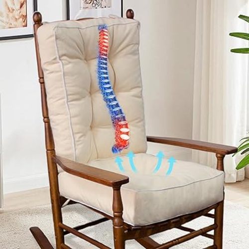 YZ HOME Jumbo Rocking Chair Cushion with Memory Foam for Outdoor/Indoor,Set of Thicken Seat & Back Chair Cushions with Ties,Non-Slip Chair Pad for Rocker,Beige,28 * 18 * 5/18x18x5 of 2 piece